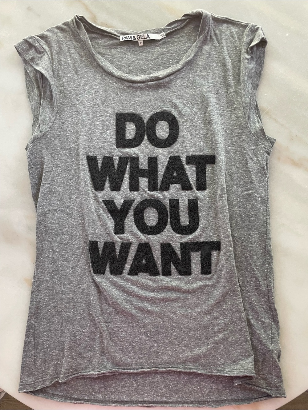Pam & Gela Gray Sleeveless Graphic Tank - Black Text "DO WHAT YOU WANT"